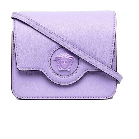 Versace La Medusa Lilac Pebbled Leather Crossbody .